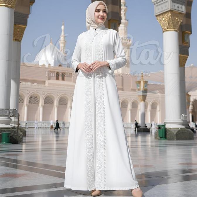 ''Terlaris" Newstar - Gamis Putih Lebaran 2026 Terbaru Baju Muslim Wanita Dress Madinah Mewah Simple