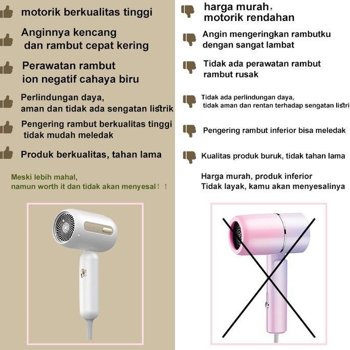 Hair Dryer Negative Ion Portable Low Watt 1900W Pengering Rambut Hair Protectdrying