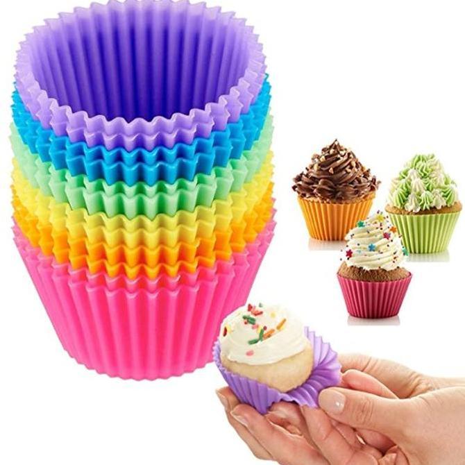 KATERINABLU 12pcs Cetakan Muffin Cetakan Kue Silikon Tahan Panas Cangkir Kue Persediaan Kue Muffin C