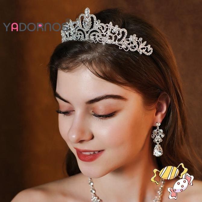 YADORNOS Elegan Mewah Diamante Berlian Imitasi Mahkota Pesta Pernikahan Pengantin Hadiah Baru LM