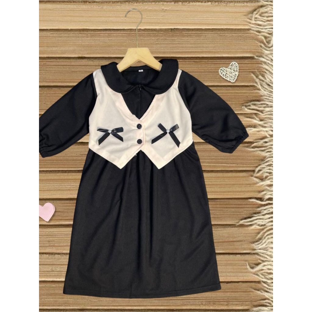 CF Kids Gamis Anak Perempuan Rompi Putih Aksen Pita