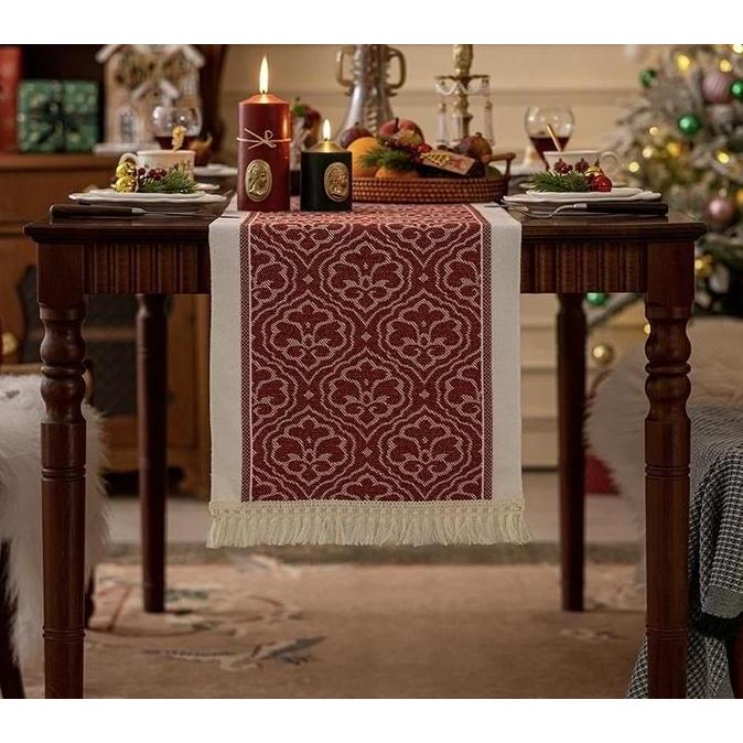 Table Runner Raya Merah | Taplak Meja Natal Estetik Alas Meja Makan & Dekorasi Ruang Tamu