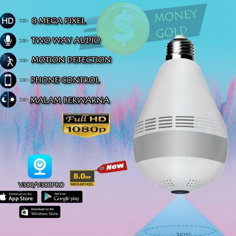 CamKeamanan- IP Camera CCTV 8MP Bulb WIFI Panoramic V380 Lampu BOHLAM VR Spy Cam Owlcam