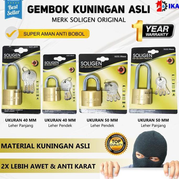 GRANTZY Soligen Gembok Pagar Anti Karat Maling Pager Besar Leher Panjang Pintu Rumah Gerbang Kuninga