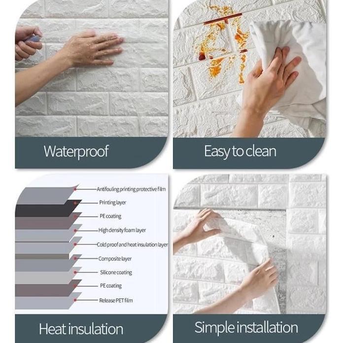 BEST SELLER BORNWAY -PAKET 10PCSWALLPAPER DINDING 3D FOAM MINI MOTIF BATU BATA 30X35CM  3MM STICKER 