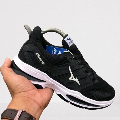 New Sepatu Mizuno Pria Model Running Hitam Putih - Sepatu Olahraga Volly - Spatu Sneakers Pria Wanit