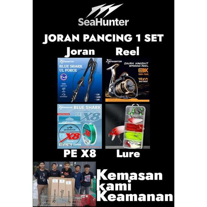 SeaHunter Joran Pancing 1 Set = Blue Shark Joran Pancing + DK 3000 Reel Pancing Spinning + Blue Shar