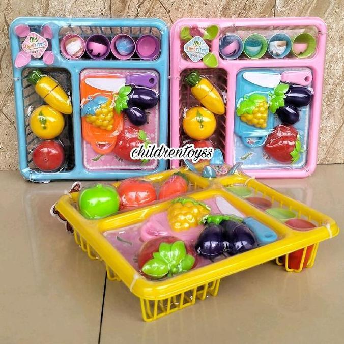 Mainan buah potong, keranjang buah, mainan keranjang buah potong