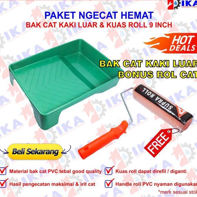 REVOSHOP PAKET NGE CAT HEMAT KUAS ROLL COPOT 9 INCH DAN BAK CAT KAKI LUAR KUAT CAT TEMBOK RUMAH PINT