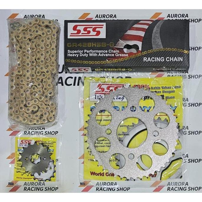 Gear Set SSS 428 Honda CB 150 R Fi Led ( Baut 4 )+ Rantai SSS 428 HSBT Gold