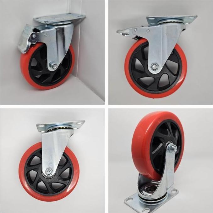Murah Roda Troli Pu Medium Duty 5 Inch 1Set ( 2Rem 2Hidup )