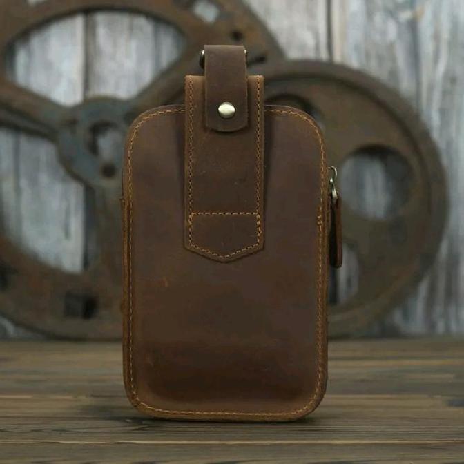 OOTD Tas Pinggang Dompet HP Kulit Asli - Tas Pinggang Asli Kulit Untuk Smartphone - Tas Hp Pria Kuli