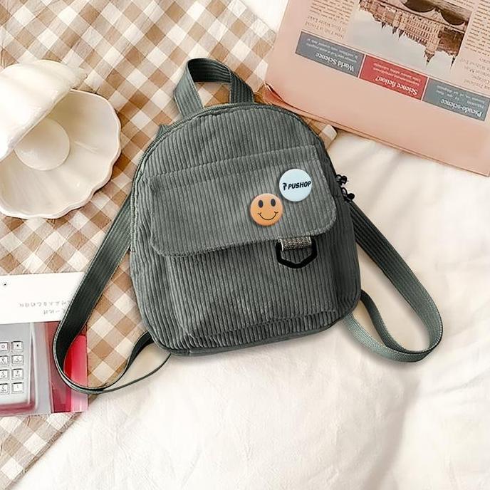 KEKINIAN PUSHOP Tas Ransel Pria Wanita NAMI - Backpack Unisex Mini Corduroy Sekolah KEKINIAN