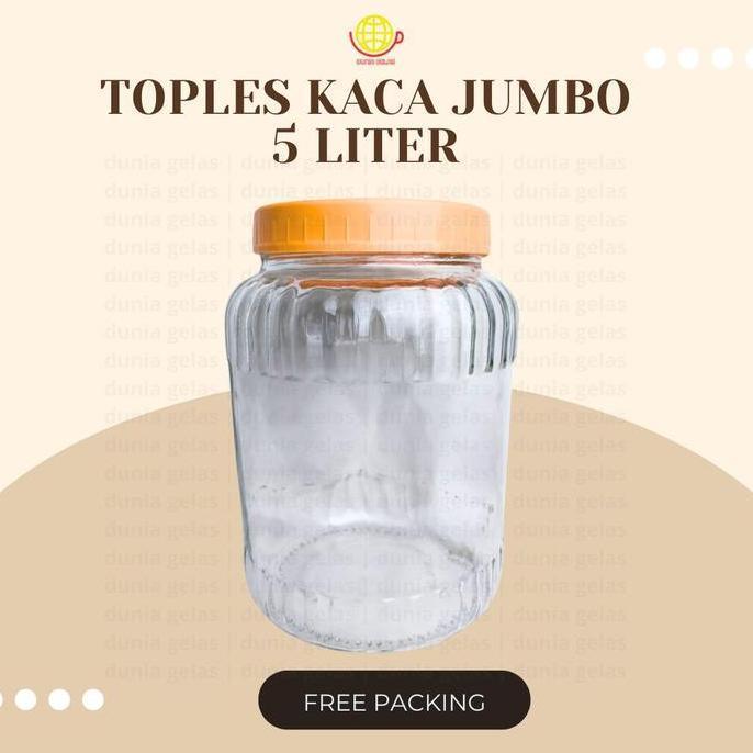 Toples Kaca Jumbo 5 Liter/Toples Kerupuk/Toples Besar/Toples Lebaran/Parcel Lebaran/Toples Kopi Kilo