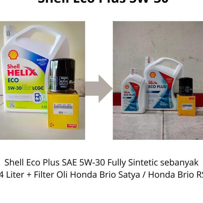 New- Paket Oli Shell Helix Eco 5W-30 + Filter Oli Honda Brio Satya