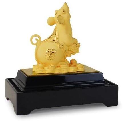 Patung Shio Tikus Lapis Emas 24K Patung Tikus Emas Pajangan Shio Tikus Koin - M