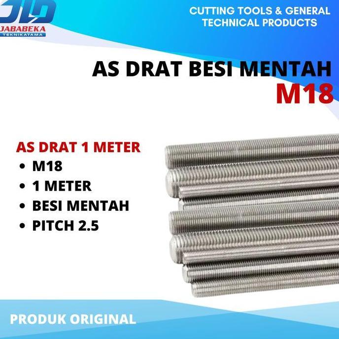 Nutbolt- As Drat Besi Mentah M18 As Long Drat Besi Mentah Panjang 1 Meter