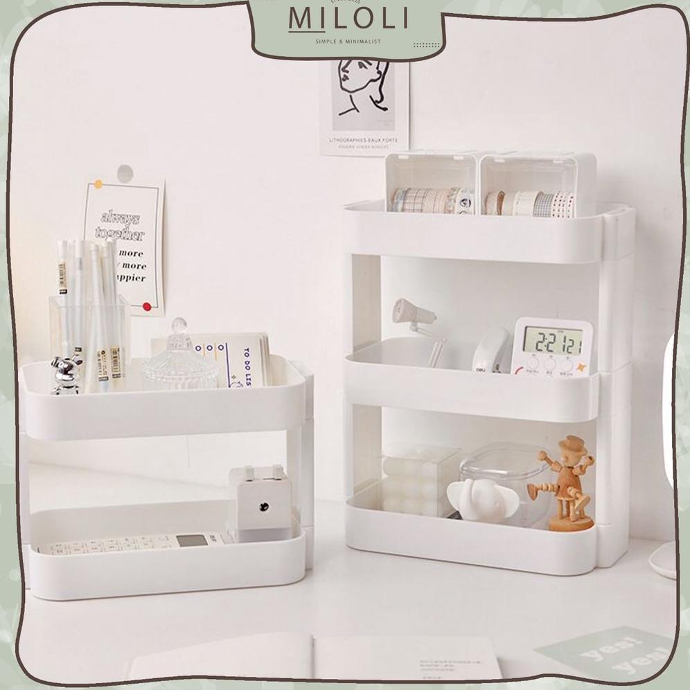 ESTAVELLESTORE [MILOLI] RAK DESKTOP MULTI-LAYER RAK PENYIMPANAN AESTHETIC KOREAN STYLE RAK PUTIH TIN