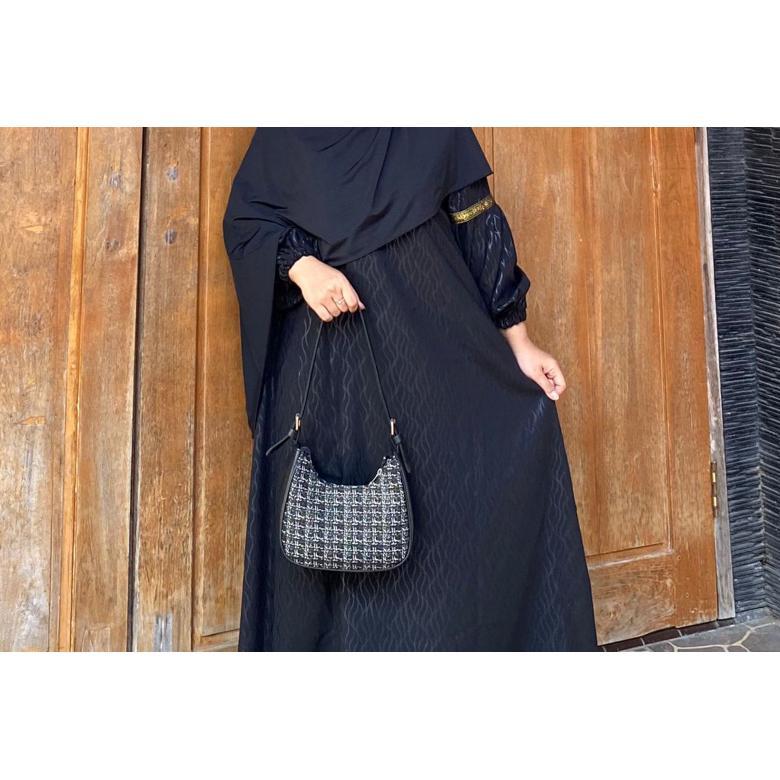 Gratong Abaya Shiva/Abaya Embos Lengan Balon Temboro Wolfis Hitam Full Motif Gamis Muslim Wanita
