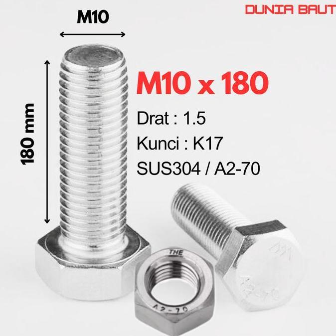 Sale [Pesanan Pak Nur Afian] Baut Hex Stainless M10X180 - Baut Hexagon 10X180 / M10 X 180 / 10 X 180