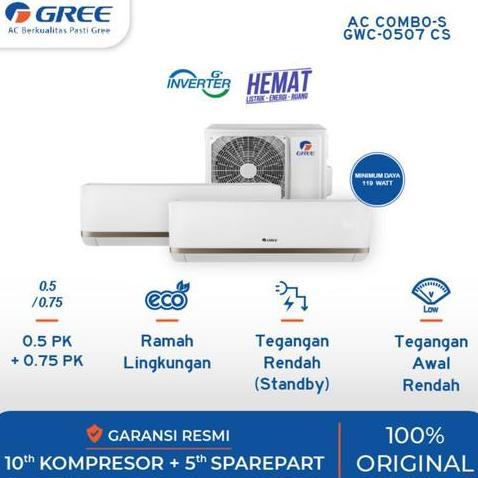 Grosir Ac 0,5 + 0,75Pk Gree Gwc-0507Cs Combo 2 In 1 Ac Split Inverter Air Con