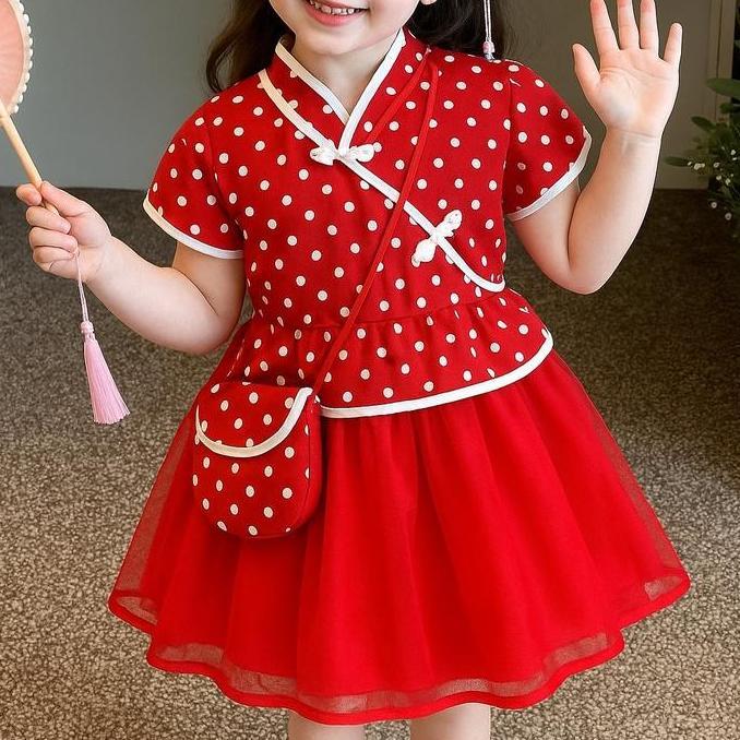 Selikobrter  - BAJU CINA DRESS ANAK PEREMPUAN MOTIF POLKADOT/CINA CHEONGSAM ANAK Fashion