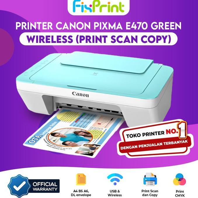 Softrit- Printer Pixma Canon E470 Green Hijau Mg2570S All In One Multifunctions 3 In 1 Printer E470 