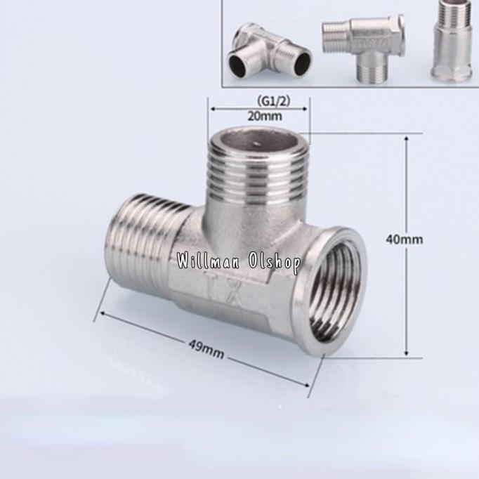 Teruss- Nepel Tee 1/2 Inch Kuningan Drat Luar Dalam