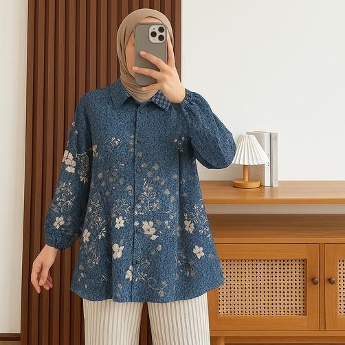 Blouse Tunik Jumbo Motif Bunga Wanita