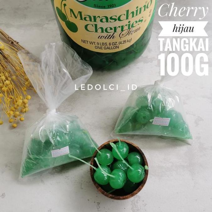 Zairyo- Cherry Hijau Tangkai Ceri Hijau Tangkai Maraschino 100 Gram (Hijau)