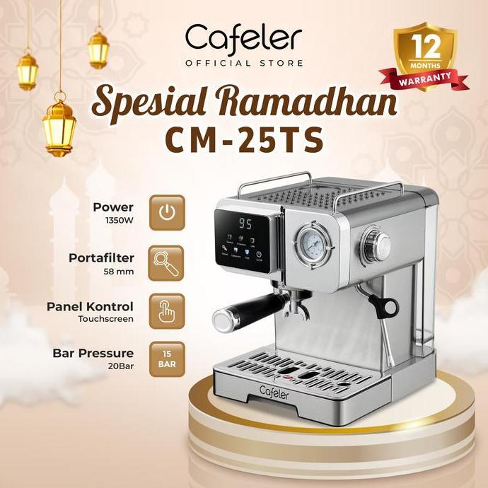 Cafeler Mesin Kopi Espresso Stainless Steel Coffee Maker Fast Heating Sistem