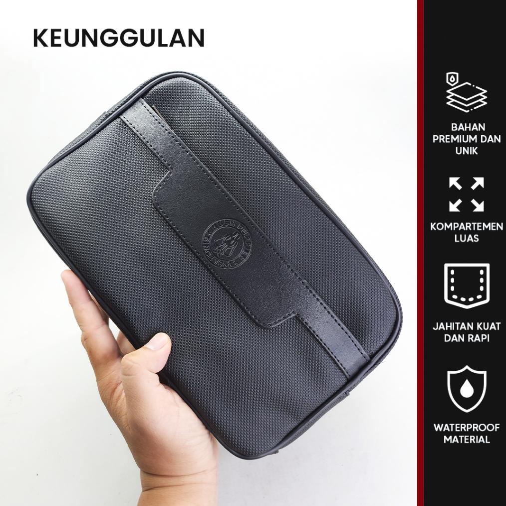 CUCI GUDANG HAND BAG TAS CLUTCH PRIA HUSH PUPPIES 518 HITAM PREMIUM / TAS TRAVEL ORGANIZER TAHAN AIR