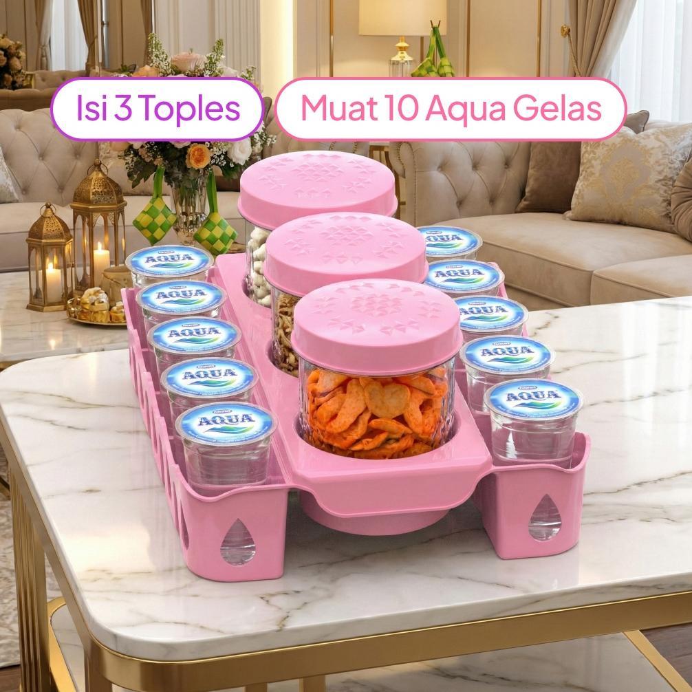 Viral  Jema Toples Set Lebaran 3In1 + Tray | Toples Kue Lebaran Estetik, Nampan Aqua Gelas Tutup Ken