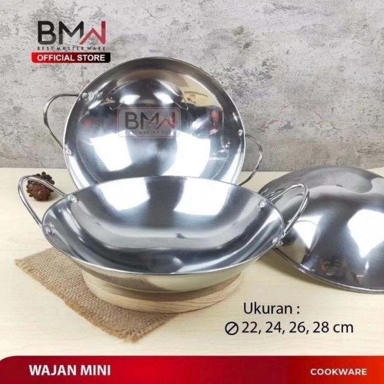 DISKON WAJAN MINI STAINLESS STEEL BMW / WAJAN PENGGORENGAN KUALI MINI WOK PAN KATEL BAR STAINLESS ST