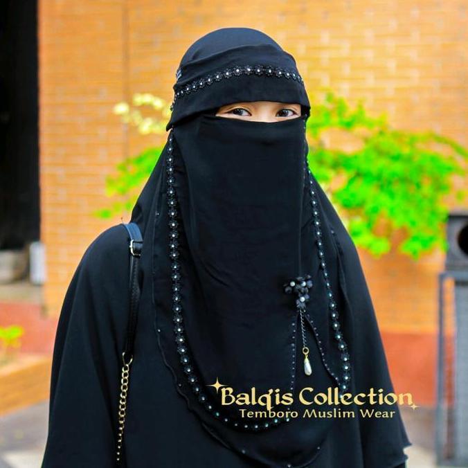 Latet- Niqab/ Cadar Bandana Syella Poni Renda Bunga 2 Lapis Oval  Sifon Silky