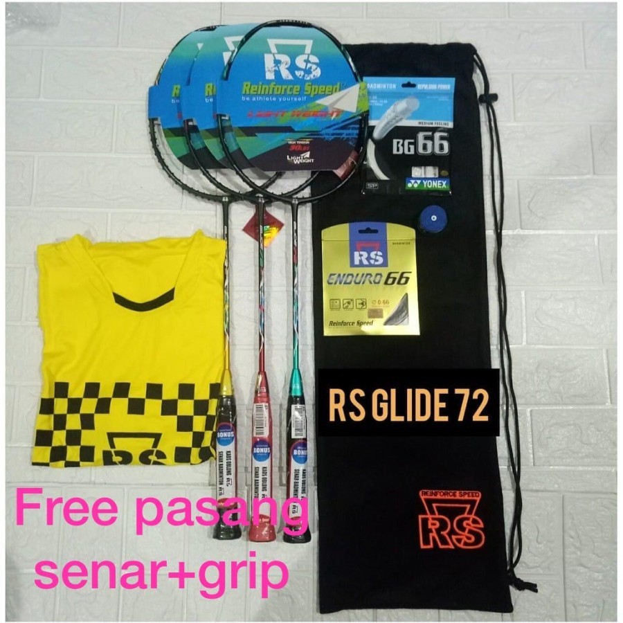 Raket Badminton Rs Glide 72 Merah/Gold/Jade +Senar Full Set Original