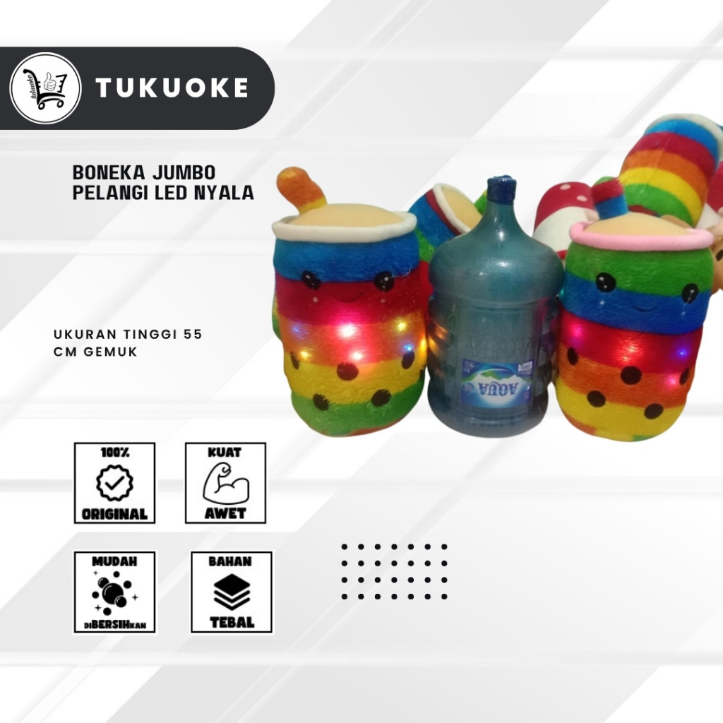 Boneka Jumbo Pelangi Led Nyala Boneka Bantal Boba Rainbow Pelangi Pop It
