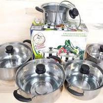 DISKON PANCI 5 SET TUTUP KACA - PANCI STAINLESS 5 SUSUN TUTUP KACA - PANCI MURAH - TOKO HAF STORE