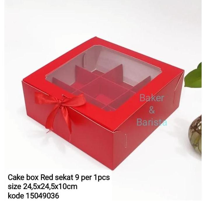 best produk] Cake box RED sekat 9 mini cake box dessert box kotak mini cake kue