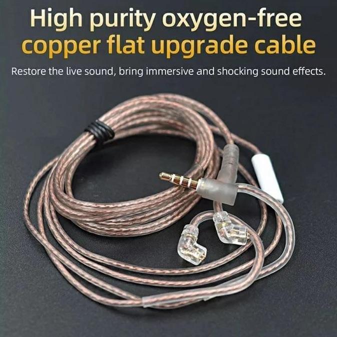 Awdx- [Original] Kz Kabel Cable Ofc Flat Brown Mic Upgrade Kz Cable Kabel Untuk Kz Earphone Headset 