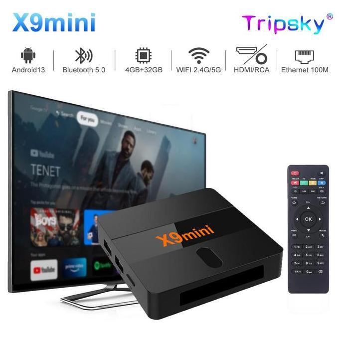 HARGA PABRIK - Tripsy Android TV Box X9mini, Set Box Tv Digital  4K RAM 4G ROM 32G Bluetooth5.0 Smar