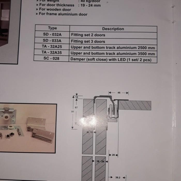 Roda dan Rel Sliding wardrobe SD 033A 3 pintu Knockers + rel 2.5 M
