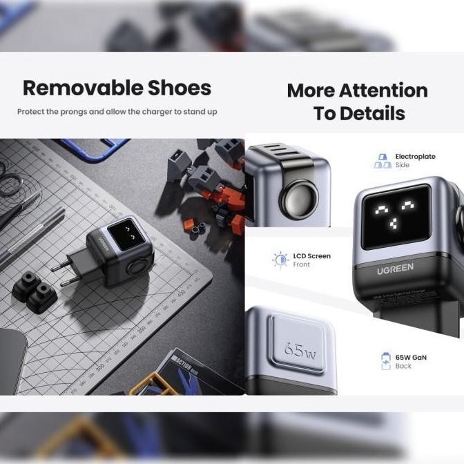 Kepala Charger Robot UGREEN Charger GAN Nexode ROBOT Mini Size PD Fast Charging 65W