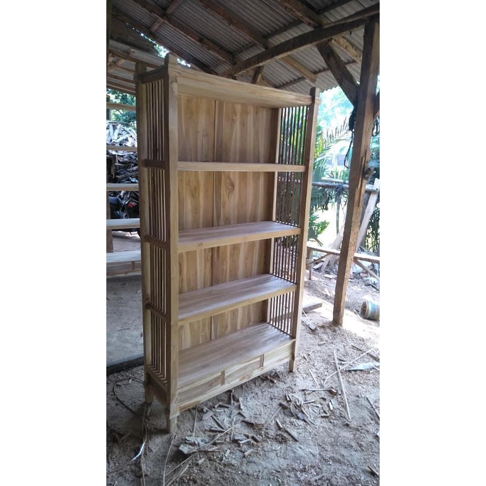 Lemari Pajangan Rak Buku Minimalis Kayu Jati Untuk Tas Dan Boneka