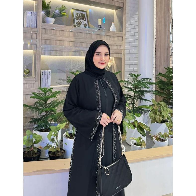 POTONGAN HARGA GAMIS ABAYA TURKEY YASMINE ROMPI OUTER PISAH PAYET SILVER DAN FULL HITAM