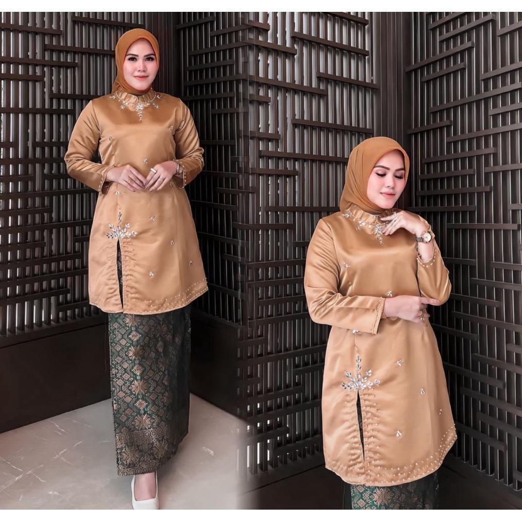 CUMA HARI INI New Ready Baju Kurung Belah Pinggir Payet Moder dan Songket lilit Palembang//Baju Keba