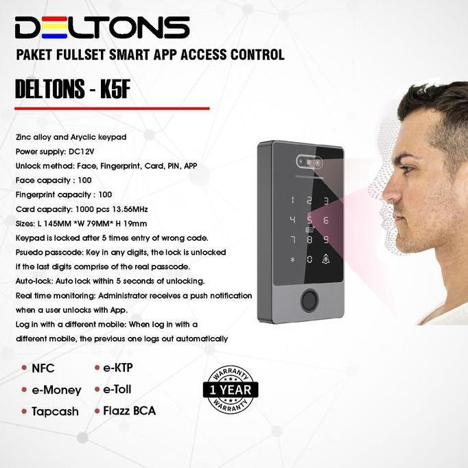Rajaseller66 - Face Recognition Smart Access Control Deltons K5F Akses Wajah Fingerprint Dropbolt RF