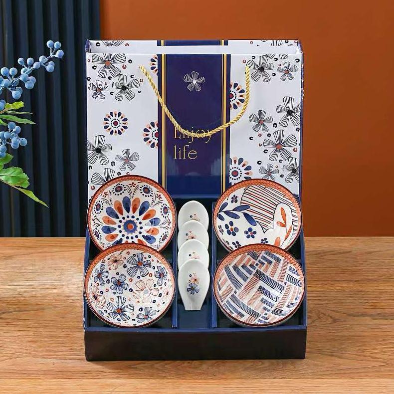 Limited Housewarebrand - Mangkok Set 4 Keramik Motif Bohemia Jepang
