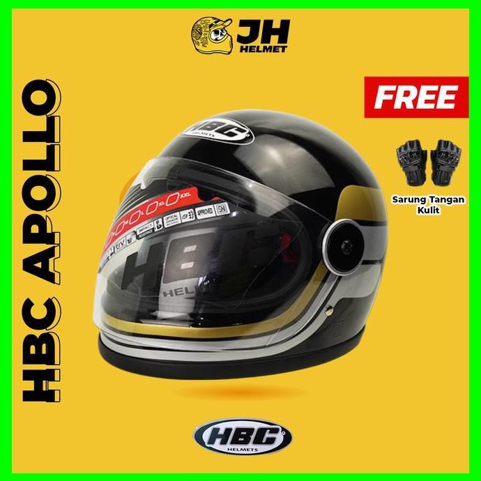 TERLARIS - Helm Cakil HBC Apollo 23 Black Glossy Gold | Helm Retro | Full Face