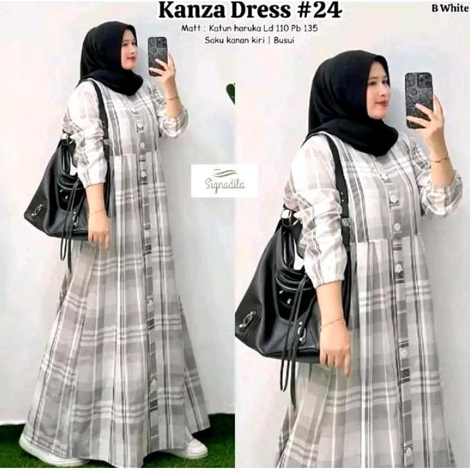 gamis cantik bahan katun haruka lembut motif kotak kanza dress #21 AS